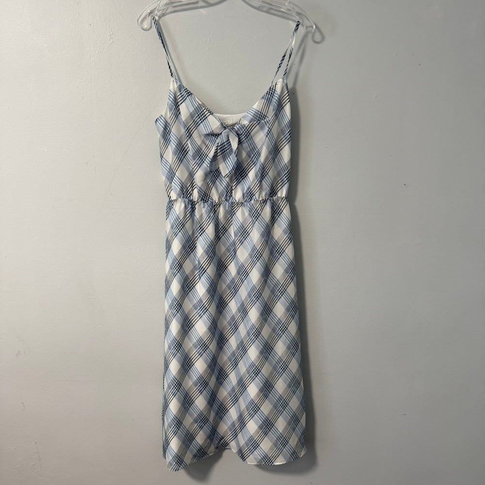 Joie Abiah 100% Silk Plaid Midi Dress Blue White Tie Front Spaghetti Strap S NWT